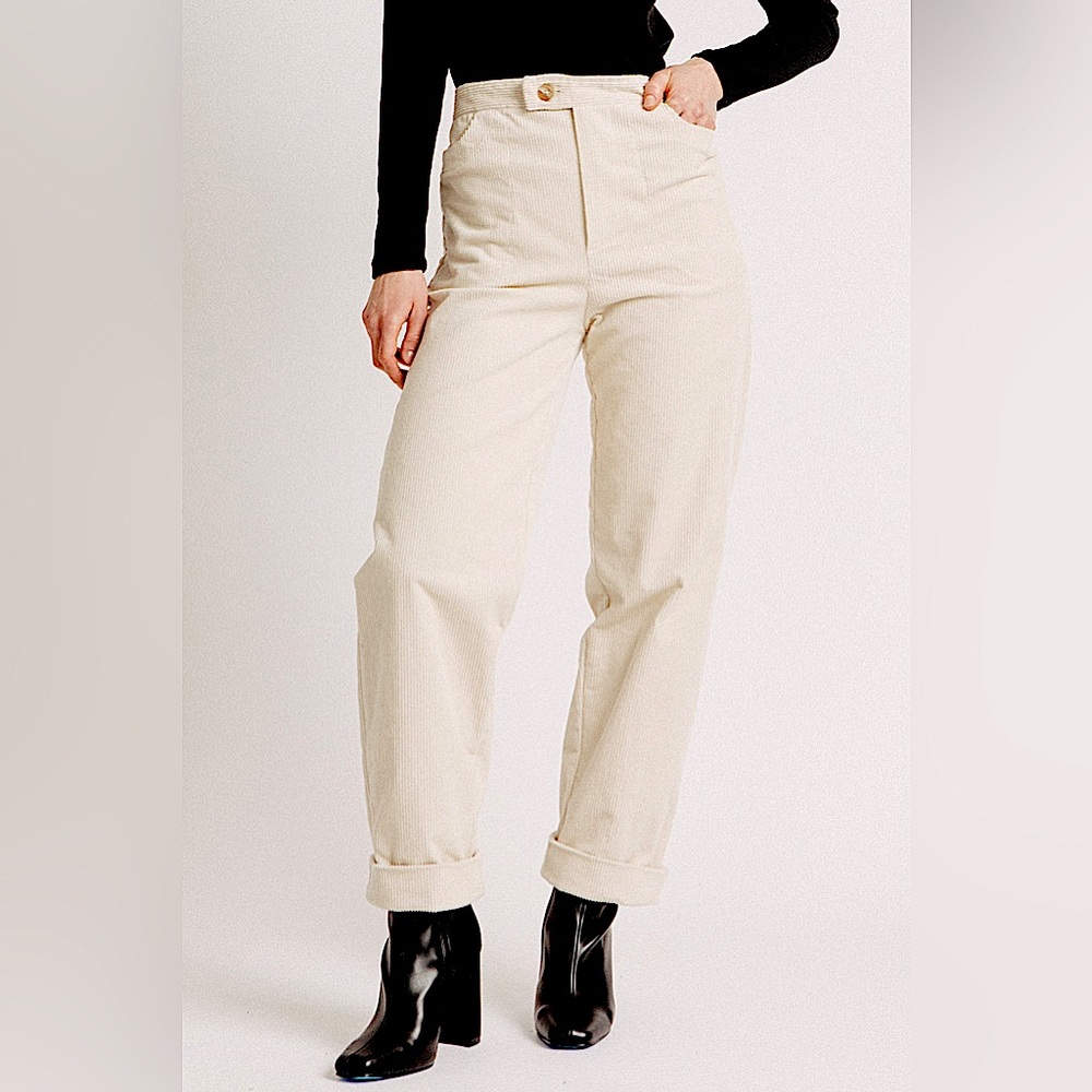 Vanilla Corduroy High Waisted Straight Leg with slight Barrel Leg Pants, Canada